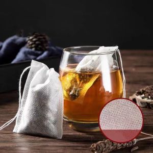 100Pcs Disposable Teabags Non-Woven Fabric Tea Filter Bag for Spice Tea Infuser with Draw String Filter Paper for Herb Loose Tea