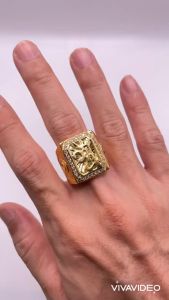 Nhẫn nam titan đính đá Nhẫn nam màu vàng chữ lộc phối kim tiền chất liệu titan không phai màu mã 15 trangsucmoiluatuoi.RIN