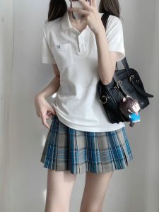 Áo Thun Polo Cổ Polo Màu Trắng Dáng Ôm Vừa Vặn Tay Ngắn Cổ Polo Tay Ngắn Mùa Hè Thường Ngày Bằng Cotton Pha Polyester