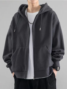 Oule Casual Hooded Long Sleeve Fleece Lined Pure Cotton Sweatshirt Mens Autumn Winter Sportswear Comfortable Loose Fit Streetwear