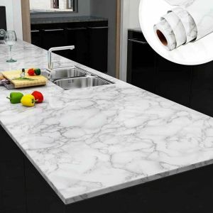 สติ๊กเกอร์ติดผนังลายหินอ่อนขนาด 40 ซม. กันเชื้อรา กันน้ำ กันน้ำมัน PVC แบบลอกติดเอง สำหรับตู้ครัวและเคาน์เตอร์