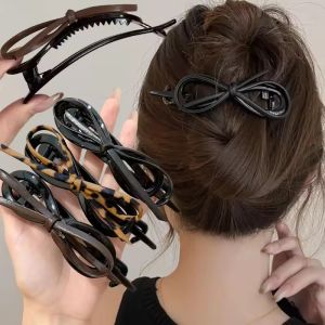 Korean Leopard Print Leather Bow Twist Clip Simplet Vintage Black Bowknot Hairgrip Barrette Hair Accessory