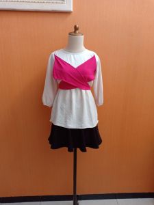 atasan wanita putih tali pink M cewek blouse cute kerja kuliah