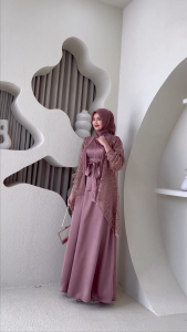 Fuji Dress Silk 3 Look (Inner + Outher + Belt) Gamis Kondangan Wanita Gaun Bridesmaid Kekinian 2025