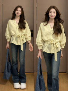 Homecore | Elegant Yellow Long Sleeve Shirt for Autumn High-class Look Age-reducing UV Protection