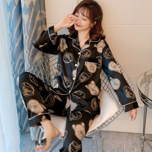 Ice Silk Pajamas for Women Spring & Fall Long Sleeves Thin Sweet Summer Womens Artificial Silk K-style Loose Homewear Suit