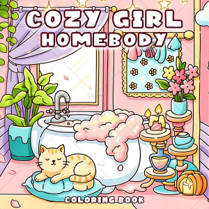 COZY GIRL HOMEBODY Coloring Book for Adults Featuring Cartoon Bold-easy Patterns for Relaxation DIY Painting Drawing Books