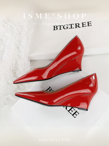 Bigtree Fashion Womens Shoes Single High Heel Pumps Simple Banquet Slimming Shiny Mouth Sharp Head Painted Leather