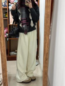 Pure Cotton White Wide Leg Sweatpants Womens Casual Loose Fit Comfortable Straight Cut Autumn Winter New Style Korean Style