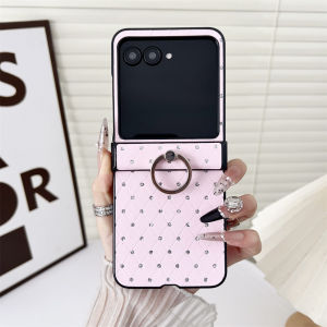 Luxury Bling Glitter Rhombus Lattice Leather Hinge Protection Ring Holder Phone Case for Motorola Razr 40 50 60 70 Ultra Cover