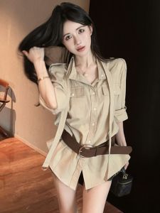 GUZILIAN | Design Loose Slimming Long Sleeve Shirt With Belt