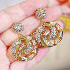 SEQUITO Noble Women Wedding Party Big Round Hollow Drop Earrings