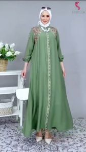 COD Sellena Dress BUSUI Polo Linen Bordir Gamis Wanita Terbaru 2024 Viral Dress Kondangan Wanita