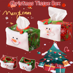 Christmas Tissue Box Holder Non-woven Fabric Paper Towel Cover Xmas Santa Claus Tissue Case Desktop Decoration Napkins Storage