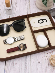 Luxury Leather Storage Tray High End Partition Design Entrance Hallway Jewelry Earring Organizer Box Square Shape Home Storage