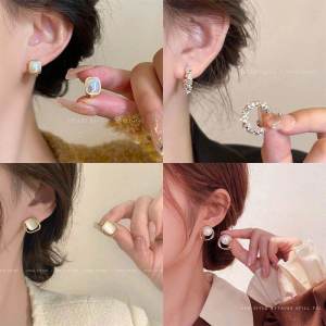 ต่างหูไข่มุกขนาดใหญ่สไตล์ฝรั่งเศส ดีไซน์เรียบง่าย สไตล์ย้อนยุค เครื่องประดับแฟชั่นสำหรับผู้หญิง ต่างหูทรงสี่เหลี่ยมเงิน