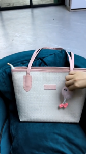Women Casual Plain High Capacity Commuting Textured Shoulder Tote Bag (Pink/Khaki)