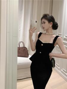 Black Slim Fit Strap Vest And High Waist Skirt Two Piece Set for Young Women Pure Desire Style Spring Summer Fashion Outfit