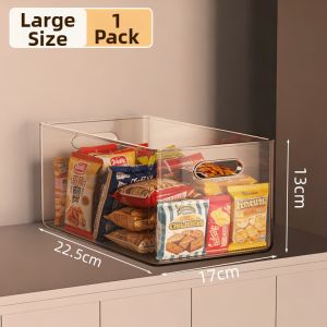 Transparent Acrylic Storage Box Long Rectangular Kitchen Organizer for Snacks Household Items Stackable Clear View Storage Bin with Handle for Cabinet Drawer Underbed Storage