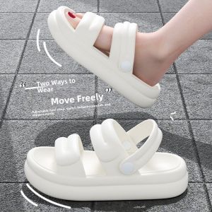 Womens Thick Heel Sandals Summer Outdoor Wear Anti-Slip Odor Resistant Beach Slip-On Shoes Low Cut Fashionable EVA Material