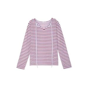 YUEZHONGWEI | Red Striped Ice Silk Long Sleeve Sun Protection T-Shirt Women Summer Thin Loose Cover Up Air Conditioning Top Korean Style Commute