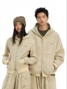 JNXS | Hooded Loose Fit Stripe Color Block Embroidered Set Outwear