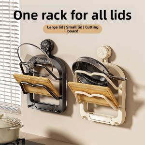 Suction Multifunctional Wall Mount Pot Lid And Cutting Board Storage Rack