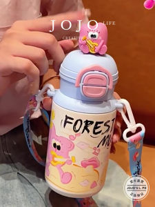 Portable Stainless Steel Straw Cup High Aesthetic Value Student Water Bottle JOJOS L. PD Baked Cute Cylindrical Shape