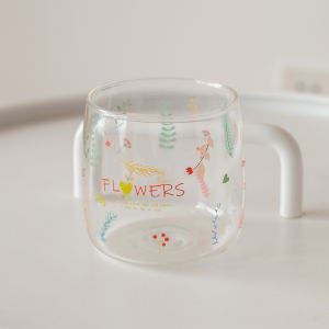 Cốc Chải Răng Thủy Tinh Borosilicate Họa Tiết Hoa Cho Phòng Tắm Kiểu Tươi Mới Dùng Tại Nhà Cốc Đựng Nước Súc Miệng Cho Nữ