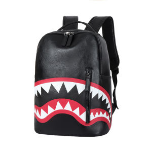 Mens backpack new high-capacity street trend shark travel bag fashionable plaid student backpack