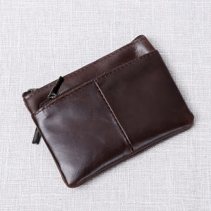 Handmade Genuine Leather Men Credit Card Holder Small Wallet Women Ultra Thin Key Money Coin Cards Cases 3 Zipper Pouches
