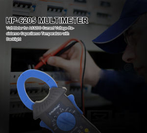 Holdpeak | HP6205A True RMS Clamp Meter: 6000 Counts Auto-Range Measures AC/DC V A Ω Hz Temp 38mm Jaw Backlight Data Hold Portable