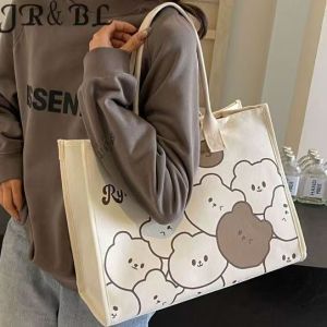 ZEEMIN cartoon bear canvas bag womens new fashion commuter bag large capacity student class loading book shoulder tote bag women