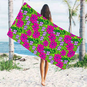 bright pink green flower Quick Drying Microfiber Beach Towel Lightweight for Swimming Camping Yoga - Bath Towel