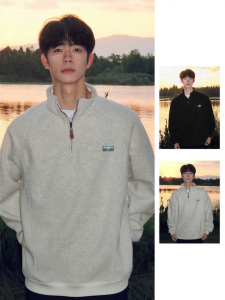 JEENSYIU | Áo Hoodie Cổ Đứng Nửa Mở Form Rộng Chất Liệu Bền