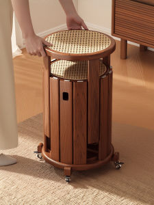 SAMEDREAM | Stackable Vintage Rattan Wooden Stool