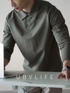 UBV | Mens Cotton-blend Half-button Gull Collar Long Sleeve Smooth T-shirt