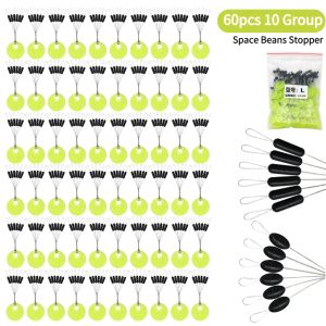 60Pcs 10Set Rubber Space Beans Oval/Long Column Stopper Fishing Bobber Float Fishing Float Folat Line Stopper S M L
