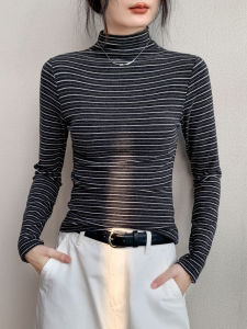 GEBEISHANG | Colorful Stripe Half-High Neck Long Sleeve Slimming T-Shirt