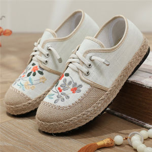 น้ำหนักเบา รองเท้าปักแบนสไตล์ปักกิ่ง ผ้าฝ้าย รองเท้าสบาย นุ่ม ด้านล่างชนบท ชุดฮั่นฝู ผู้หญิง รองเท้าเดี่ยว