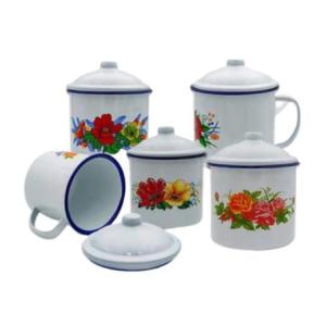 Membeli & Menggunakan Mug Enamel Jadul Motif dan Cangkir Tutup Seng Enamel