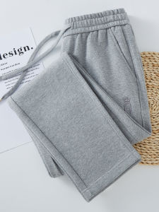 Grey Cotton Casual Pants High Waist Straight Leg Spring Autumn Style Loose Sports Trousers plus Size Sweatpants for Women