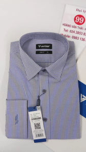 [Việt Tiến Sale] Sơ Mi Dài Tay - Slim Fit (dáng áo ôm tôn dáng) - Vạt Bầu - Kẻ caro nhỏ xanhtrắng - size 42 (lẻ size)