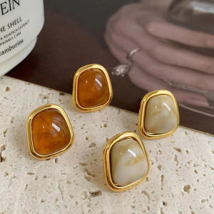 Vintage Coffee Color Square Resin Stud Earrings for Women Girls Fashion Metal Irregular Geometric Earrings Jewelry 2026 Trendy