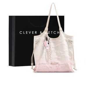 Clever&Ketch Gradient Tassel Tote Bag Womens Large Capacity Commuter Bag Fashionable Shopping Bag Shape Double Shoulder Strap