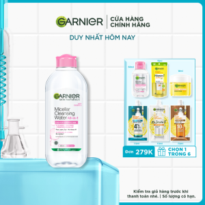 Nước làm sạch và tẩy trang dịu nhẹ sạch sâu dành cho da nhạy cảm Garnier Micellar Cleansing Water 400ml (nắp hồng)