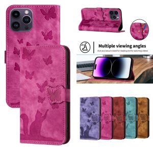 Wallet Flip Cover Butterfly Cat Case For iPhone 17 Air 16 15 14 13 12 11 Pro X XS XR Max 8 7 Plus Magnetic Leather Phone Cases