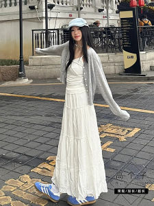 White High Waist Extended Length Half Body Skirt Womens Summer 175 Tall Extended Ballet Style Versatile Draped Long Skirt