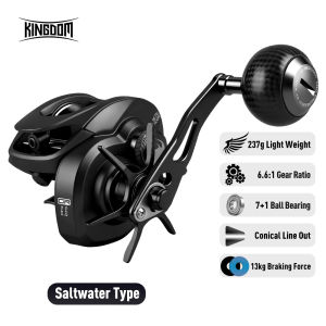 Kingdom MACRO Monster Baitcasting Reel 6.6:1 Gear Ratio 13KG Max Drag 7+1BB Aluminum Frame Reel For Freshwater Saltwater Fishing