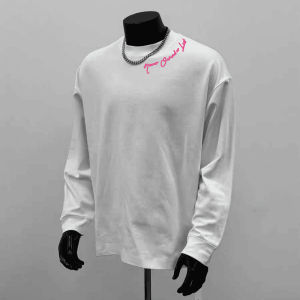 American High Street Style Mens Long Sleeve round Neck Hoodless Pure Cotton Base Shirt Trendy Spring Autumn T-Shirt